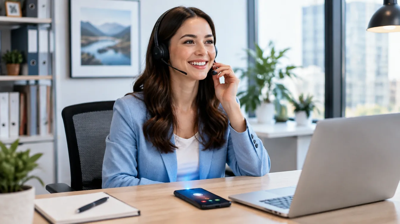 A young agent with a headset answering a new lead's call
