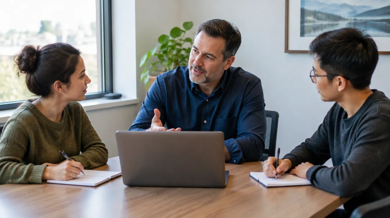 An agency manager coaching two newer team members